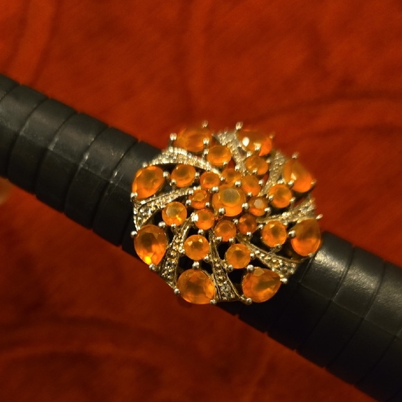 Fire Opal and Sterling Silver Cocktail Ring - Picture 1 of 6